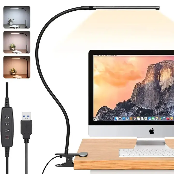 Lámpara De Escritorio LED Con Pinza Luz De Lectura Ajustable En 3 Temperaturas De Color 10 Niveles De Brillo Lámpara De Mesa USB - 1