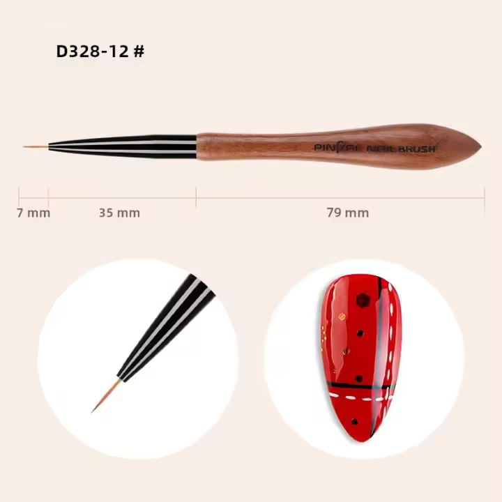 Cepillo De Uñas Con Manija De Sándalo Para Gel UV Efecto De Pincel Gradient Blooming Herramientas De Pintura De Arte De Uñas Con Diseño De Rayas Y Flores - 1