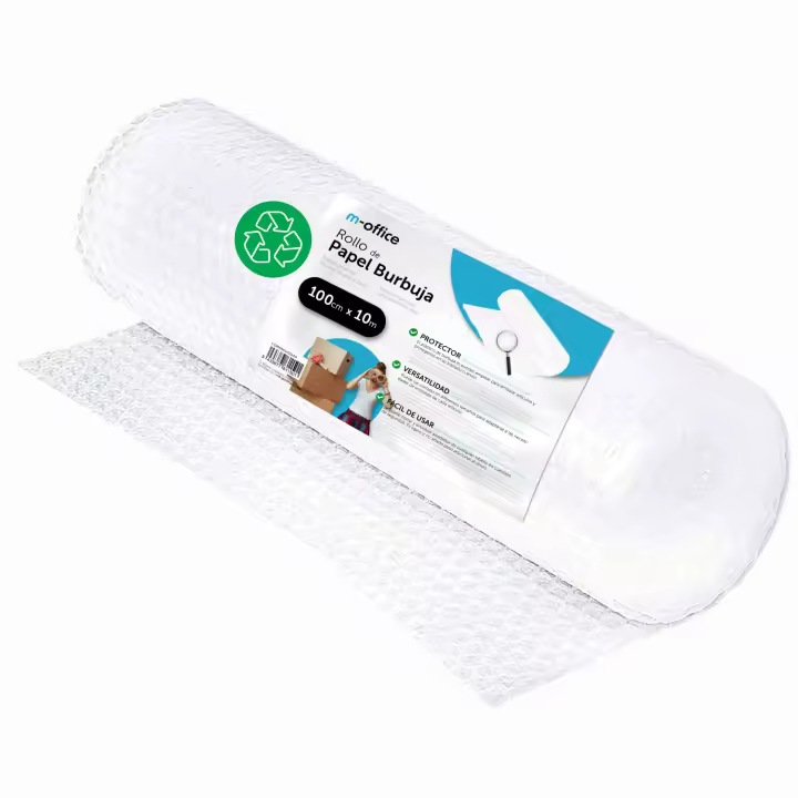 Rollo Plástico de Burbujas, Rollo de Burbujas Reciclado para Embalar, Plástico de Burbujas para Mudanzas, Embalajes y Cajas, Plástico de Burbujas para Embalaje · m-office (100cm x 10m, 1 und) - 1
