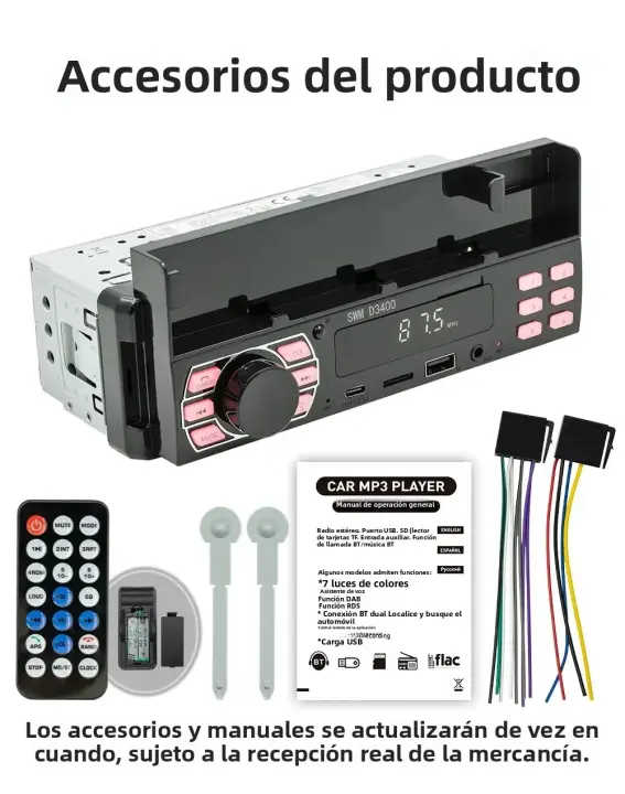 Reproductor De Radio Para Coche 1Din MP3 Bluetooth USB TypeC TF AUX Con Soporte Para Teléfono Multimedia In-Dash 12V - 1