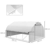 Outsunny Invernadero de Túnel 4x3x2 m Invernadero de Jardín con Puerta de Malla y 8 Ventanas Invernadero de Huerto con Techo Puntiagudo Persianas y Enrollables para Cultivos Plantas Verduras Blanco - details 2