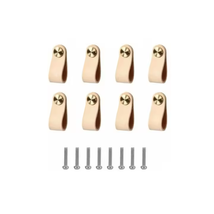 Tirador de Cuero 8 Piezas Tiradores de Cuero para Muebles Tiradores de Armario para Exquisitos Accesorios de Decoración de Muebles con Accesorios de Tornillos - 1
