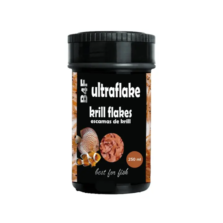 B4F - Ultraflake Krill Flakes (250 ml) - Alimento completo para Peces de Agua Caliente rico en Krill - 1