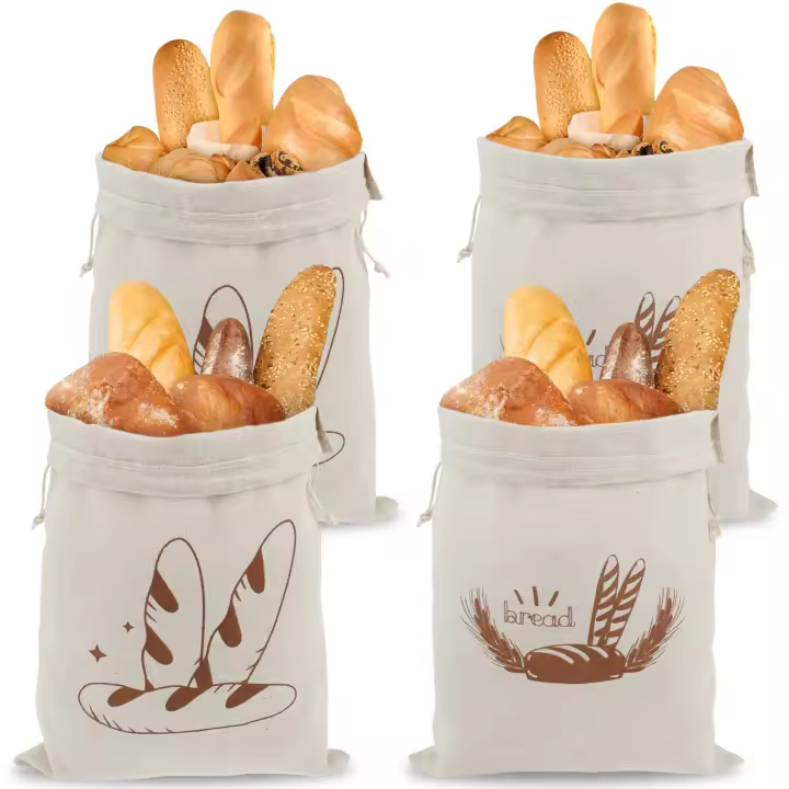 4Pcs Bolsas De Pan De Lino Reutilizables Con Cierre Elástico Bolsa De Almacenamiento De Pan Casero Para Panaderos Cocinas Sin BPA - 1