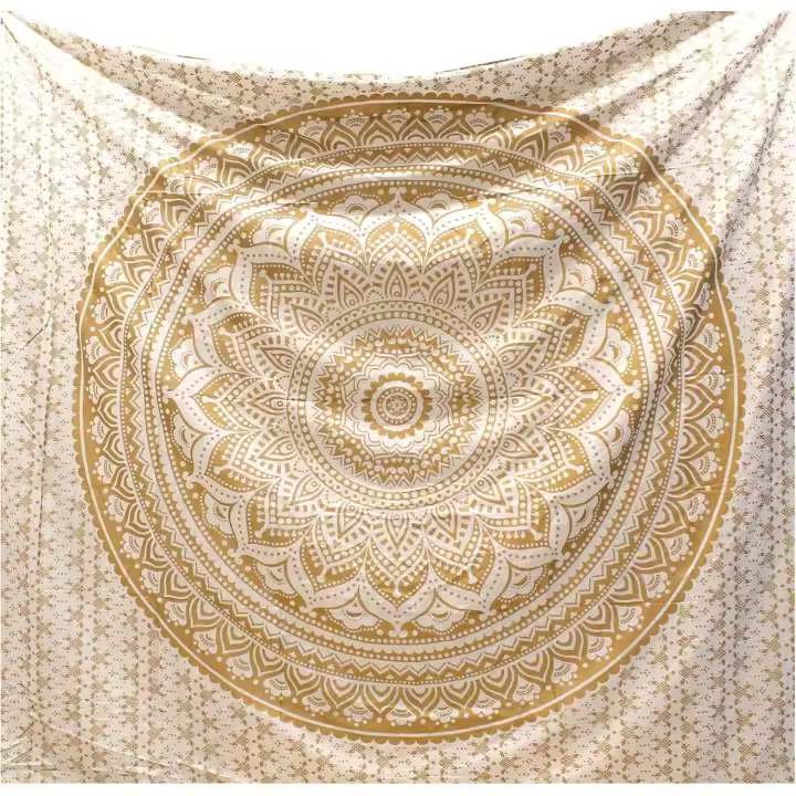 Tapiz indio con diseño de mandala degradado y blanco, psicodélico hippie, decoración bohemia, oriental, tapiz dorado, reina - 1