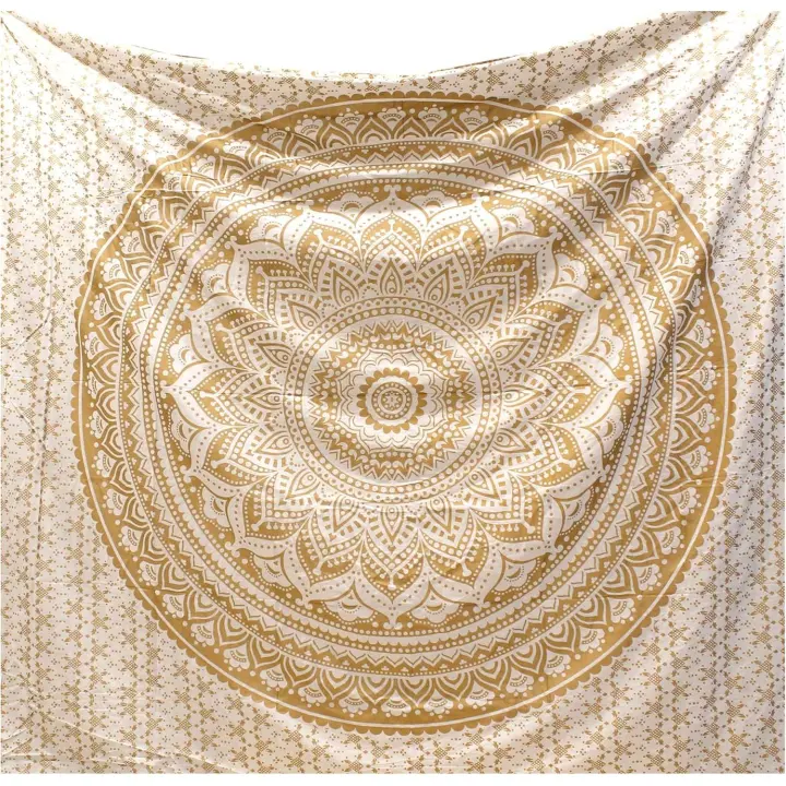 Tapiz indio con diseño de mandala degradado y blanco, psicodélico hippie, decoración bohemia, oriental, tapiz dorado, reina - 1