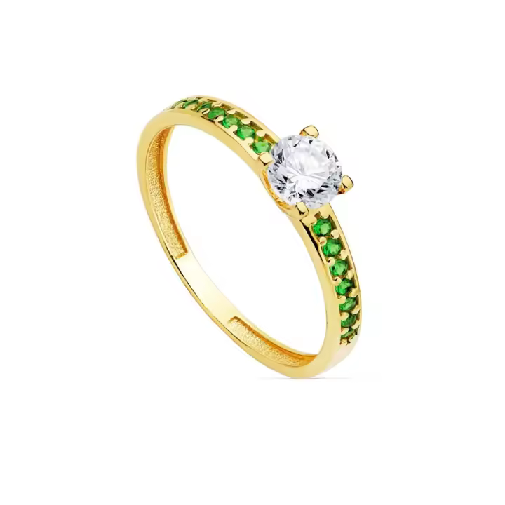 Inmaculada Romero Solitario Oro 18k con Piedras Verdes y Circonita 5mm para Mujer - 1