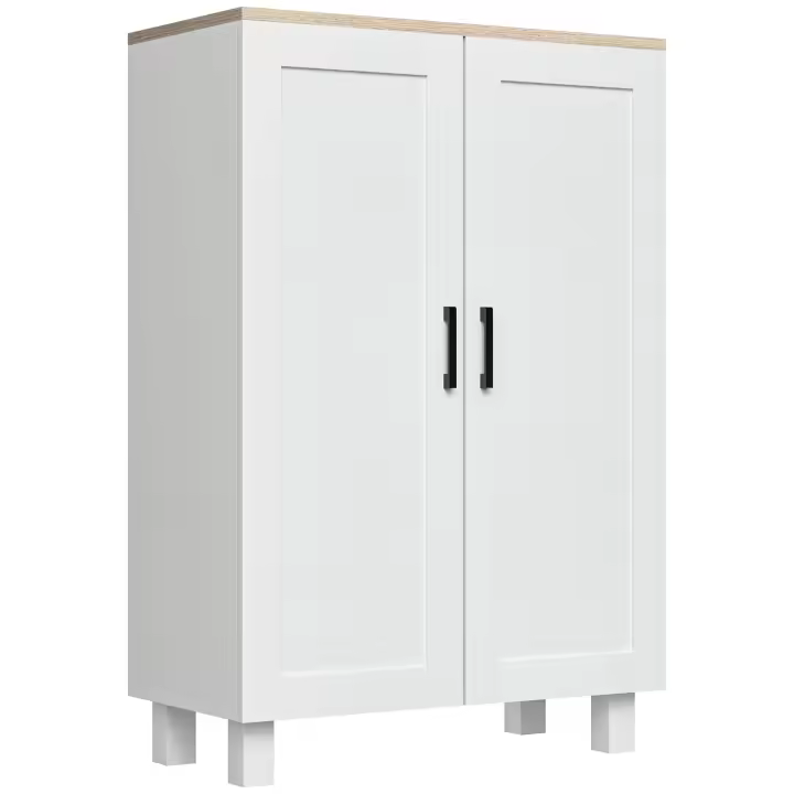 HOMCOM Armario de Salón Moderno Armario de Almacenaje con 2 Puertas Estante Ajustable y Base Elevada para Cocina Comedor Pasillo Dormitorio Dispositivo Antivuelco 60x30x90 cm Blanco - 1