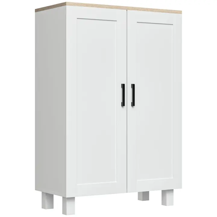 HOMCOM Armario de Salón Moderno Armario de Almacenaje con 2 Puertas Estante Ajustable y Base Elevada para Cocina Comedor Pasillo Dormitorio Dispositivo Antivuelco 60x30x90 cm Blanco - 1