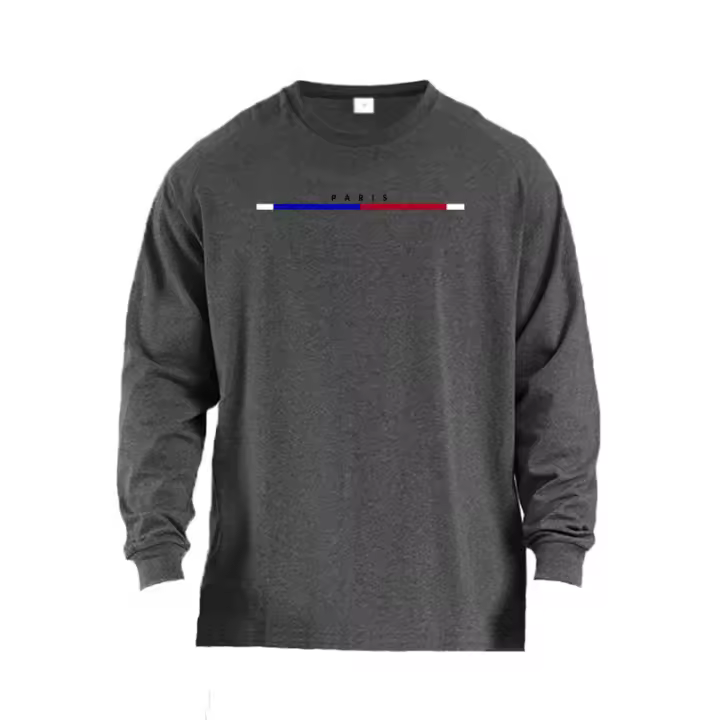 Camiseta Deportiva De Correr Para Hombres Suelta Y Oversize Algodón Transpirable Manga Larga Estilo Hip-Hop Para Gimnasio Y Fitness Con Estampado De París - 1