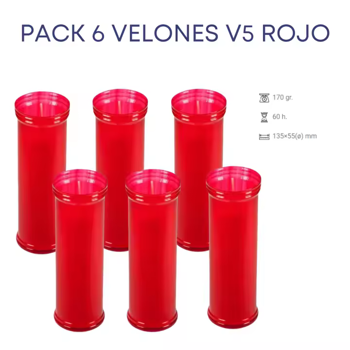 Velas Lumar - Pack 6 Velones de Santo Rojas 135x55 cm - Velas Litúrgicos de Parafina y Cera Vegetal para Iglesias y Tumbas - 1