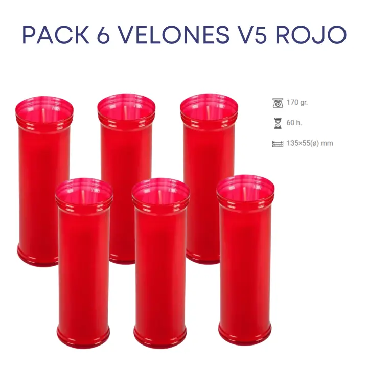 Velas Lumar - Pack 6 Velones de Santo Rojas 135x55 cm - Velas Litúrgicos de Parafina y Cera Vegetal para Iglesias y Tumbas - 1