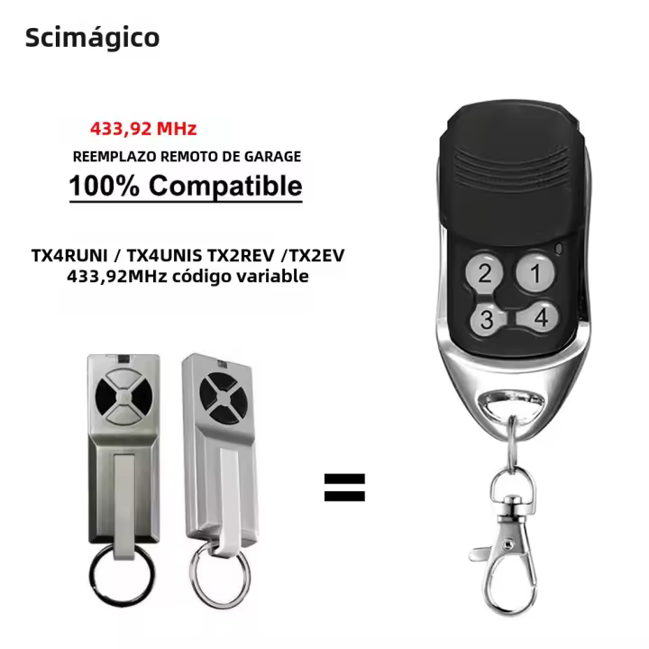 Control Remoto Para Puerta De Garage TX2REV TX2EV TX4UNIS TX4RUNI 433.92MHz Llave De Comando Incluida Código Rolante - 1