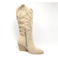 Botines Cowboy Mujer en Rosa Fucsia Azul Beige Caña Alta Calada Primavera Verano Tacón Medio Ancho Cómodos camperos modernas - details 7