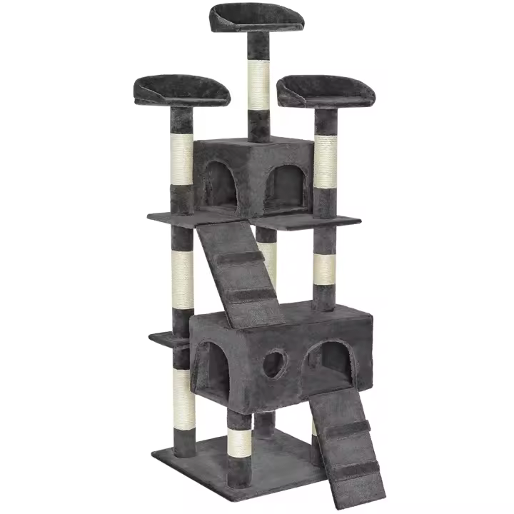 TECTAKE - Árbol Rascador para Gatos MOGLI, Parque de Juegos para Gatos, Columnas de Sisal, 2 Casitas para Gatos, Sistema Antivuelco, Mayor Seguridad, Varias Alturas para Jugar y Descansar - 1