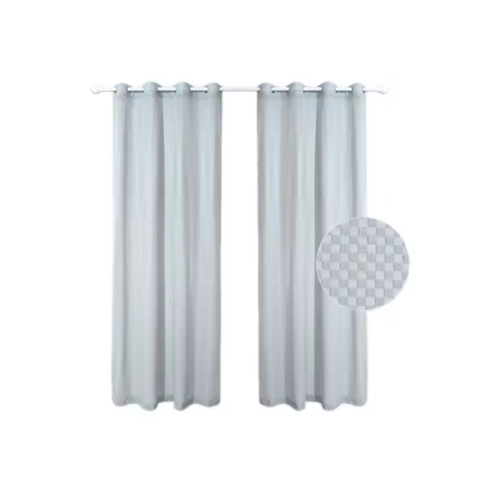 Pack de 2 unidades Cortina translúcida de salón / habitación diseño de cuadraditos bicolores Pack de 2 unidades 140 X 260 cm - 1