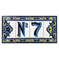Letras y números grandes de cerámica 15cm. (6") para la pared - Letras y números esmaltados - Modelo "BARROCO-Az" - Big ceramic tile letters/numbers - - details 2