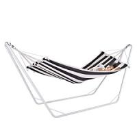 Hamaca Exterior con Soporte Metálico Tejido Resistente 200x80cm Portátil Colgante Carga hasta 150Kg Jardín Terraza Balcón Camping Negro - details 0