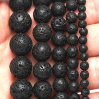 Piedras De Lava Negras Naturales 4-12mm Redondas Para Hacer Joyas Perlas Volcánicas Para Creación De Joyería - details 3