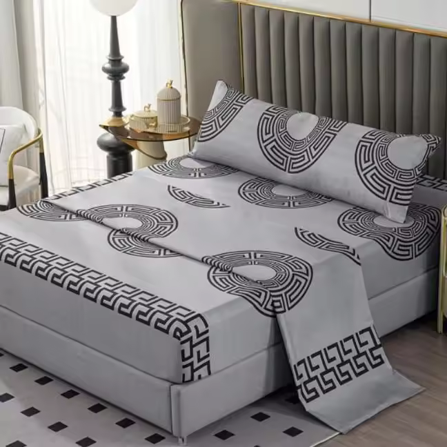 Juego de Sábanas 4 Piezas Gris Grafito con Patrón Negro "Lazos Infinitos" - Elegancia Minimalista y Lujo Contemporáneo | Incluye Sábana Ajustable, Cubrecama Fluido + 2 Fundas de Almohada | Talla Cama 200x200 cm - 1
