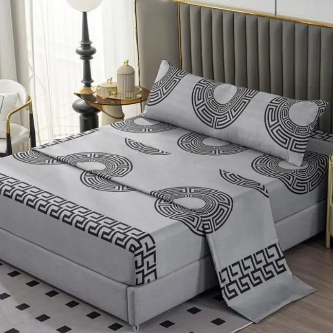 Juego de Sábanas 4 Piezas Gris Grafito con Patrón Negro "Lazos Infinitos" - Elegancia Minimalista y Lujo Contemporáneo | Incluye Sábana Ajustable, Cubrecama Fluido + 2 Fundas de Almohada | Talla Cama 200x200 cm - 1