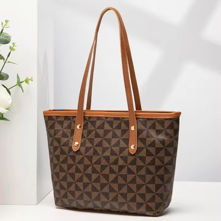 Bolso De Mano Grande Con Cremallera Bolso De Mamá Tendencia 2024 Estampado De Triángulo Tejido Generoso Capacidad Grande Estilo Hobos - 1