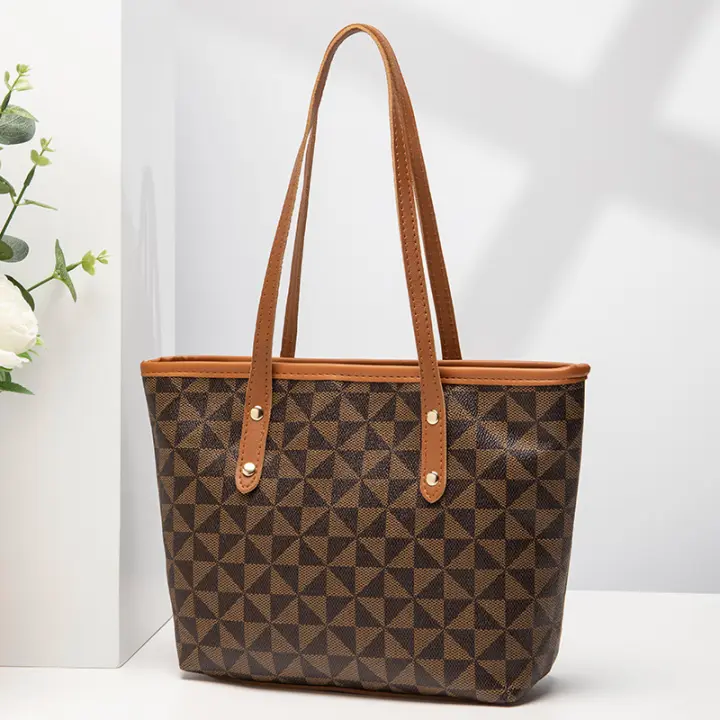 Bolso De Mano Grande Con Cremallera Bolso De Mamá Tendencia 2024 Estampado De Triángulo Tejido Generoso Capacidad Grande Estilo Hobos - 1