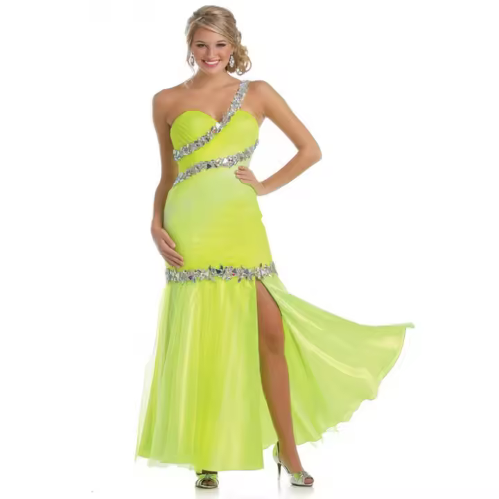 VESTIDO TUL DRAPEADO AMARILLO CON PIEDRAS - 1