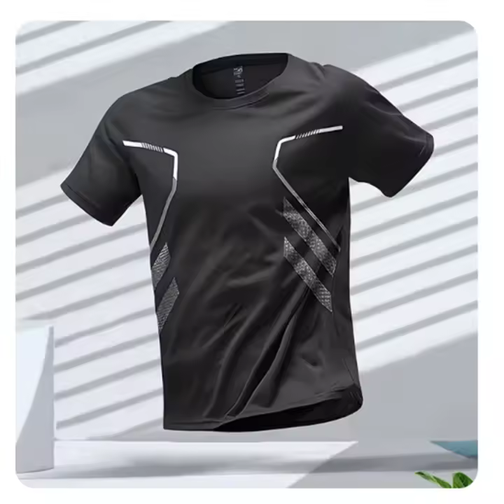 Camiseta De Deporte Para Hombre Quick-drying Y Transpirable Con Mangas Cortas Cuello Redondo Para Actividades Al Aire Libre Y Ejercicio - 1