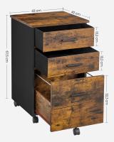 Archivador de 3 cajones, diseño rústico en marrón y negro, mueble multifuncional con ruedas, ideal para oficina y hogar - details 7