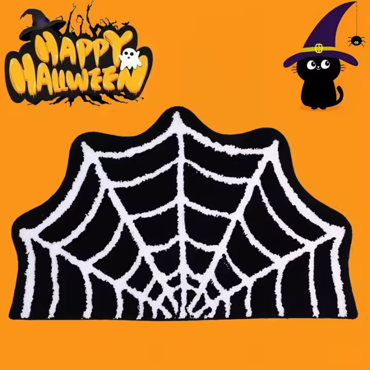 Alfombra De Halloween Con Diseño De Red De Araña Negra Alfombrilla Antideslizante Para Baño Y Frontera Puerta Tapete Gótico Oscuro Tapete De Suelo Para Decoración De Navidad - 1