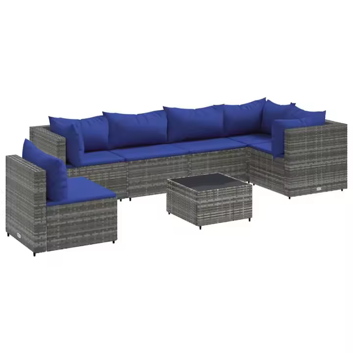 vidaXL Set de muebles de jardín 7 pzas y cojines ratán sintético gris - 1