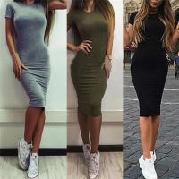 Vestido De Verano Para Mujer Largo De Rodilla Brillante Casual Con Manga Corta Vestido Bandage Bodycon Silueta Sheath QT031 - details 1