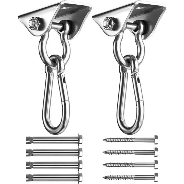 Ganchos resistentes para columpios, juego de 2 ganchos fijos de acero inoxidable para hamacas con tornillo, capacidad de 1000 lb - 1