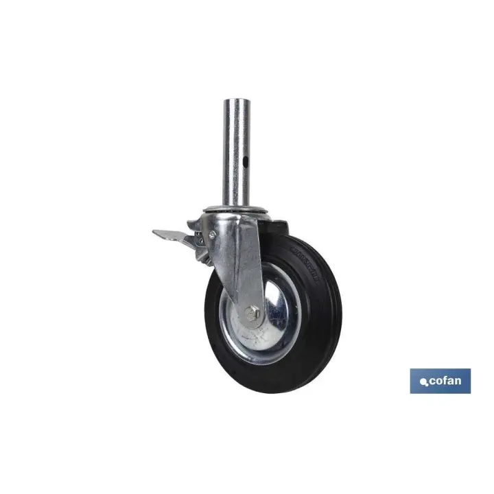COFAN - Rueda giratoria de andamio macho con freno | Medidas: 200 x 46 mm | Tubo macho de Ø46 mm - 1