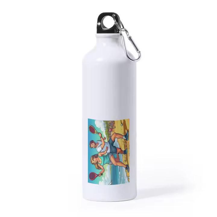 MERCHANDMANIA BIDON GRANDE 800 ML ACERO INOXIDABLE padel juego playa raquetas deporte amigos deporte deportivo con mosqueton botella - 1