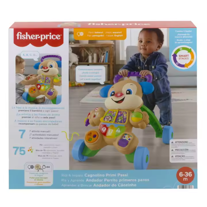 Andador Perrito Primeros Pasos Fisher-Price Ríe Y Aprende  - Multilenguaje (Mattel HHX15) - 1