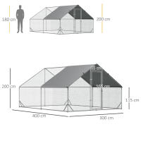 PawHut Gallinero de Exterior Grande Jaula Cercado de Acero Galvanizado con Techo de PE y Cerradura para Conejos Aves de Corral Plata - details 2