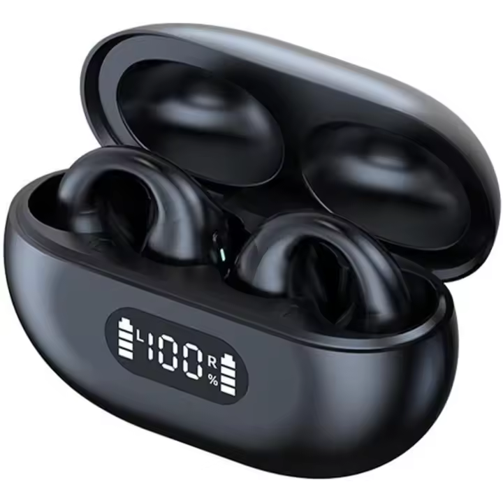 Auriculares Inalámbricos de Oído Abierto (X22) SAB-A364 Auriculares de conducción ósea Bluetooth 5.3, Ear-Clip de Oreja Abierta inalámbrica Auriculares Reproducción de 40H con HD Mic, Auriculares Inalambricos LED Pantalla, IP7 Impermeables(Negro) - 1