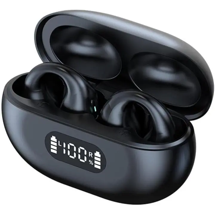 Auriculares Inalámbricos de Oído Abierto (X22) SAB-A364 Auriculares de conducción ósea Bluetooth 5.3, Ear-Clip de Oreja Abierta inalámbrica Auriculares Reproducción de 40H con HD Mic, Auriculares Inalambricos LED Pantalla, IP7 Impermeables(Negro) - 1
