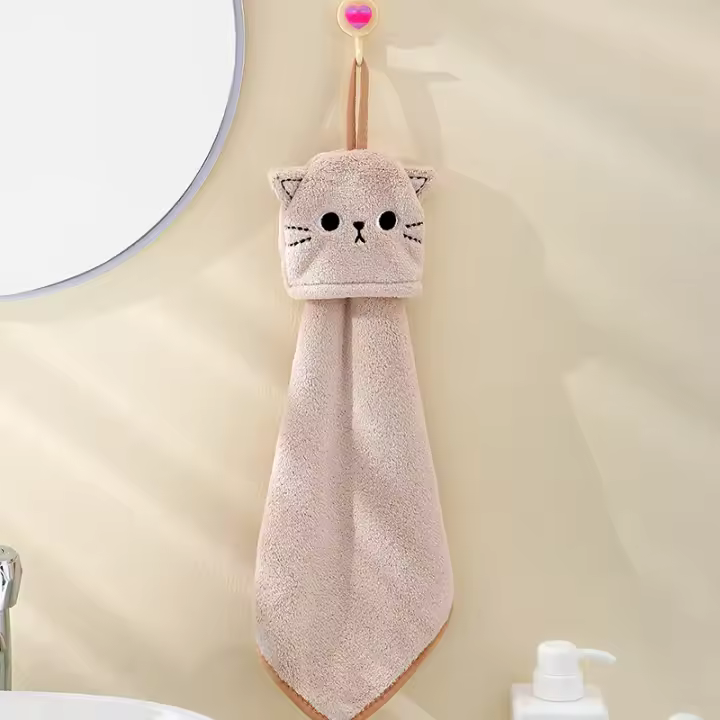 Toalla De Mano De Velours Coral Super Absorbente Con Bordado De Gato Decoración Para El Hogar Para Baño Y Cocina - 1