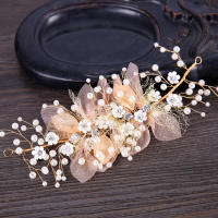 Nueva Joyería De Flor Para El Cabello De Moda Dorada Con Perlas Y Rhinestones Diadema Hecha a Mano Para Boda Accesorios De Cabello Para Mujer Ornamentos De Tamaño M - details 1
