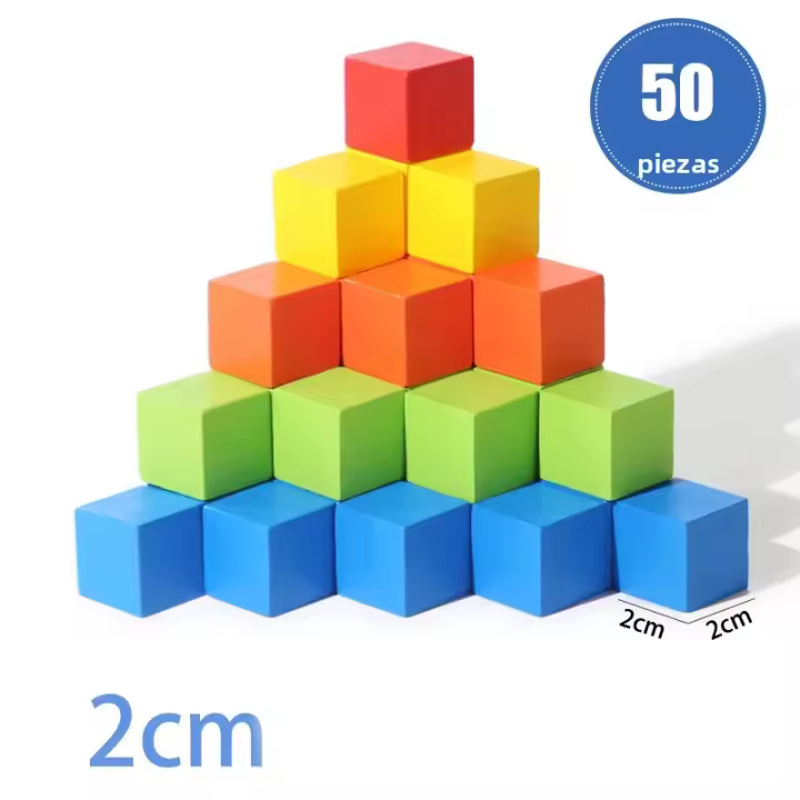 Juego De Bloques De Cubo De Madera Colorido Para Niños 50 Piezas Tablero De Juego De Superficie Y Altura Regalo Educativo Para Niños Aged 4-12 - 1