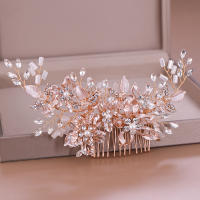 Diadema De Perla Y Cristal Flor Y Hoja Para Novia Accesorios De Cabello De Boda Tiara Combinado Con Peine Para Mujer Joyería De Moda - details 10