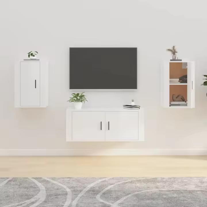 Muebles para TV de pared 2 uds blanco brillante 40x34,5x60 cm - 1