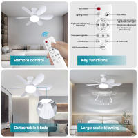 Ventilador de techo con luz y Control Remoto, Ventiladores de Techo Silencioso con Casquillo E27 de 30/40W, 6 Aspas, 3 Velocidades, Luz Fría/Neutra/Cálida, para Dormitorio, Sala de Estar - details 4
