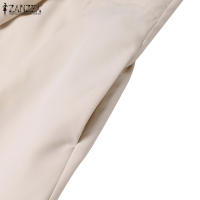 Vestido Midi Elegante ZANZEA Para Mujer Estilo Trabajo OL Verano Vuelta En El Cuello Sin Mangas Silueta A-Line Oficina Casual Longitud Media Pierna - details 12