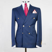 Traje De Novio Para Hombre Elegante Casual Slim Con Doble Filo Lapel Peaked Blazer Negocios Bodas Fiesta Traje Completo - details 1