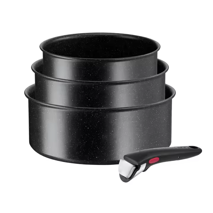 Tefal Ingenio Black Stone Set de 4 piezas  apilable 16/18/20 cm, revestimiento antiadherente, indicador de temperatura,  fabricado en Francia, inducción L3998902 - 1