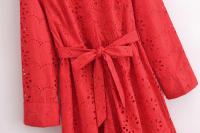 Vestido Largo De Estilo Europeo Y Americano Para Mujer Con Cinturón Y Bordado Manga Completa Moda De La Temporada De Otoño Ajustable Y Versátil - details 5
